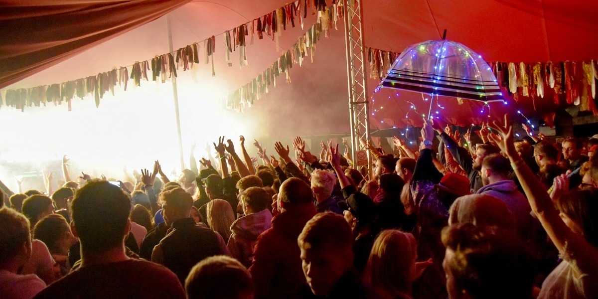Revellers in Wilkestock dance tent